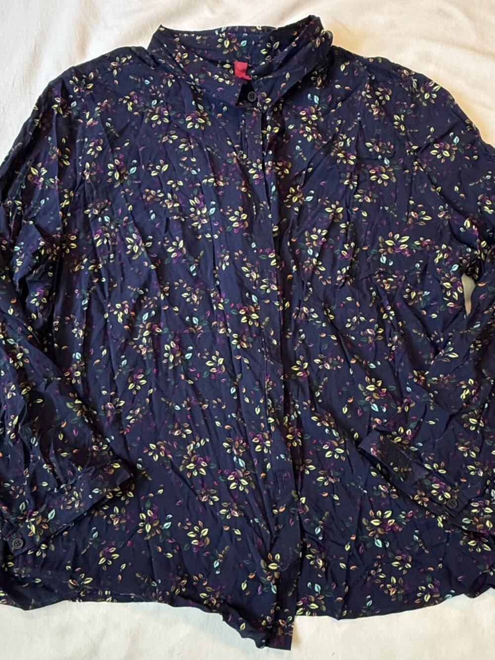 Unbranded Navy Ditsy Floral Long Sleeve Button Front Blouse Size 4